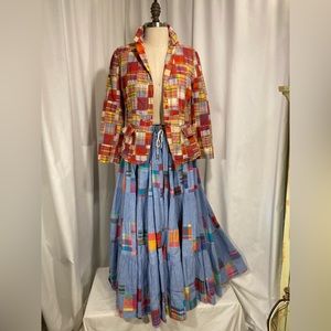 Vintage Patchwork Drawstring Skirt